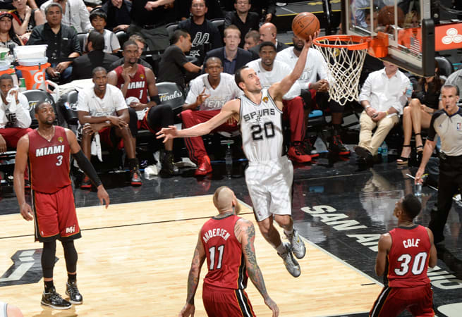 Manu Ginobili (20) finished Game 1 with 16 points and 11 rebounds.